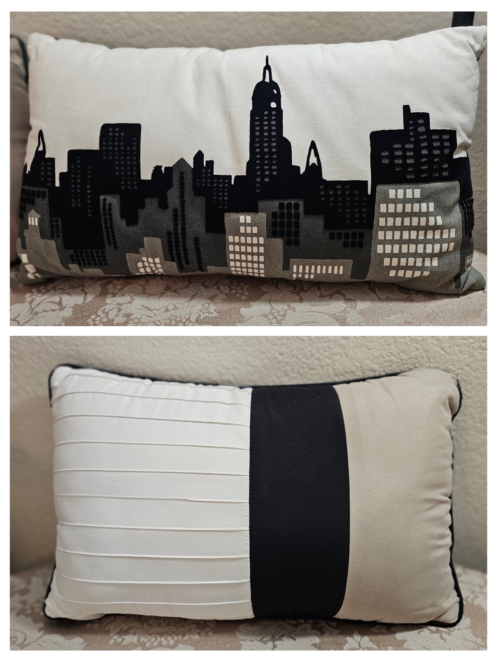 Decorative Skyline And Colorblock Throw Pillows in Neutral Tones
